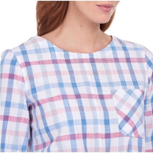 BARBOUR Womens Harbourside Top in Skyline Blue Check Plaid Size 4 - Picture 5 of 13